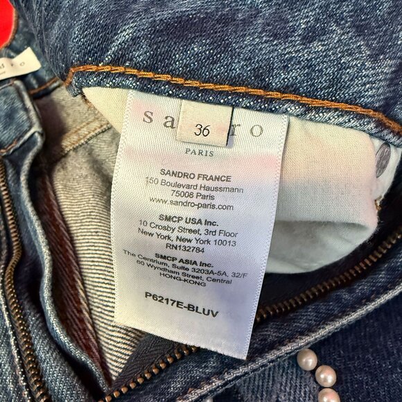 Striking Sandro Pearl-Embellished Jeans – French Designer Denim - Size US 2 - Picture 8 of 12